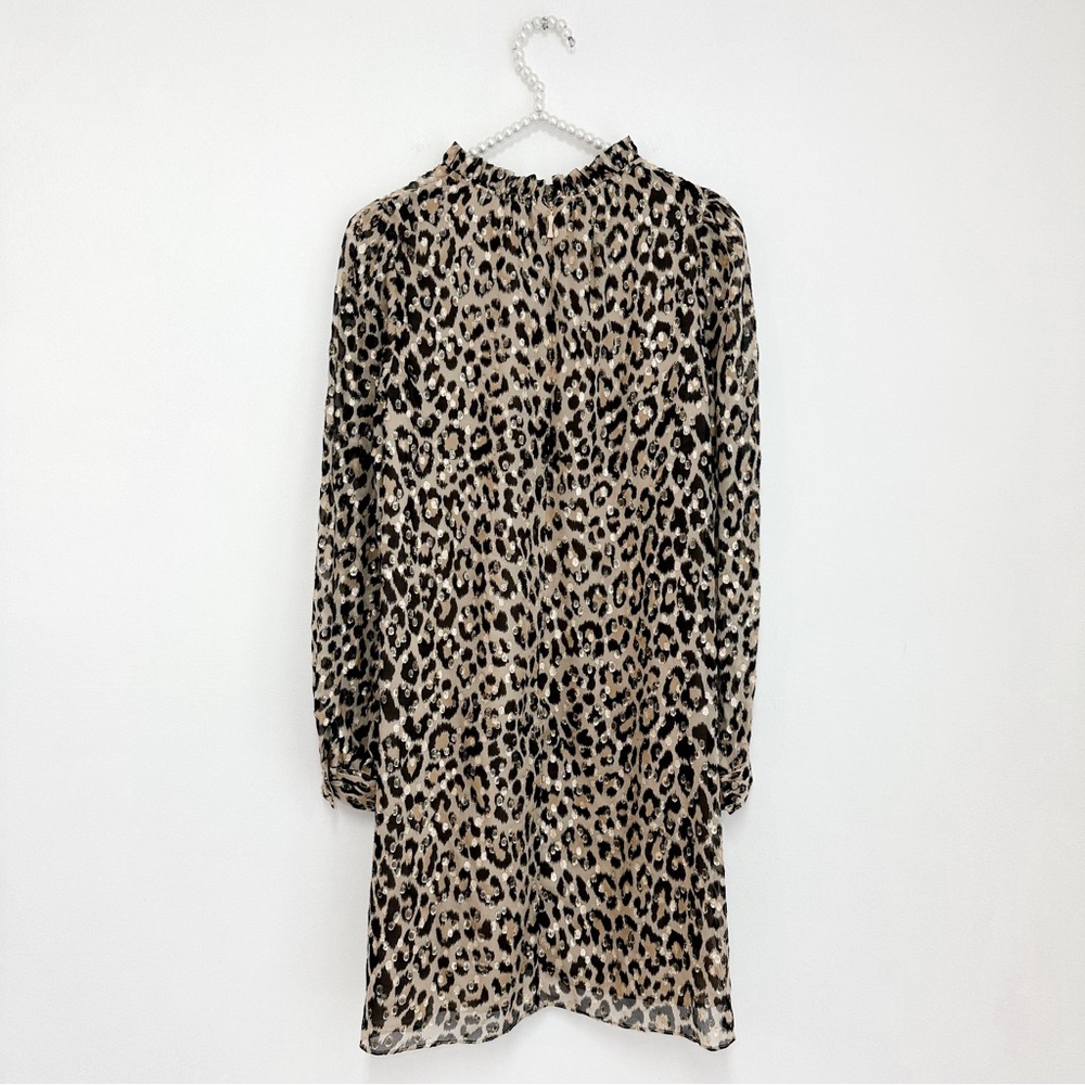 Kate Spade Metallic Leopard Print Clipped Dot Ruffle Mini Dress - Picture 5 of 11